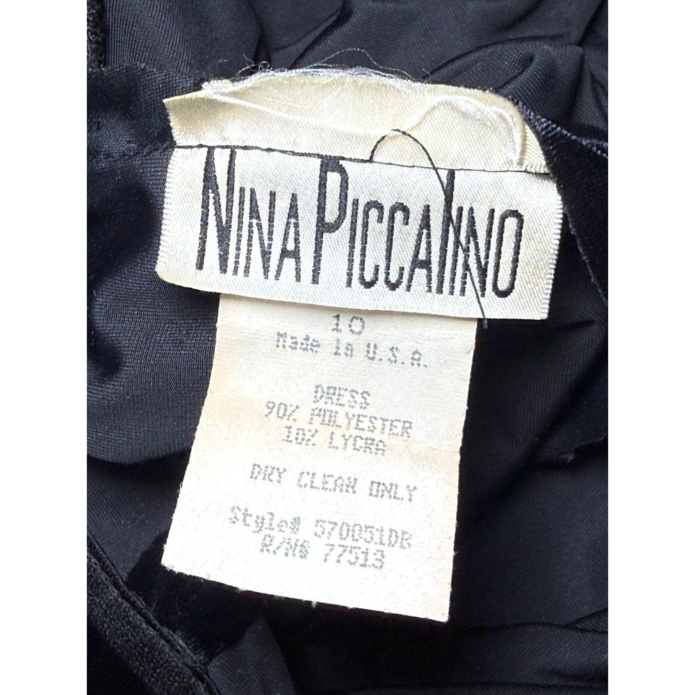 Vintage Nina Piccalino Black Velvet Maxi Dress Side Slit Button Detail Size 10 - Picture 8 of 8